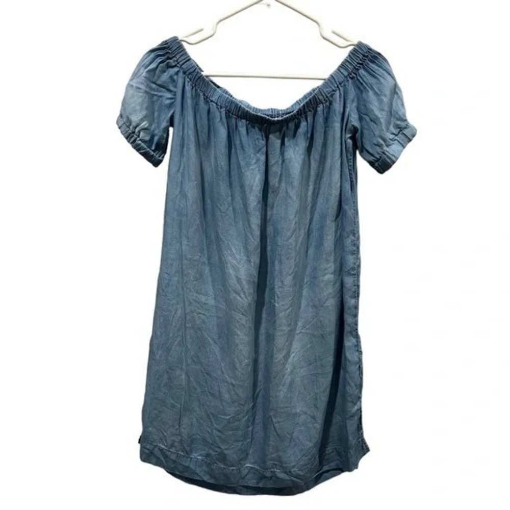 Cloth & Stone Women's Off Shoulder Chambray Dress S Blue Lyocell Tencel Casual